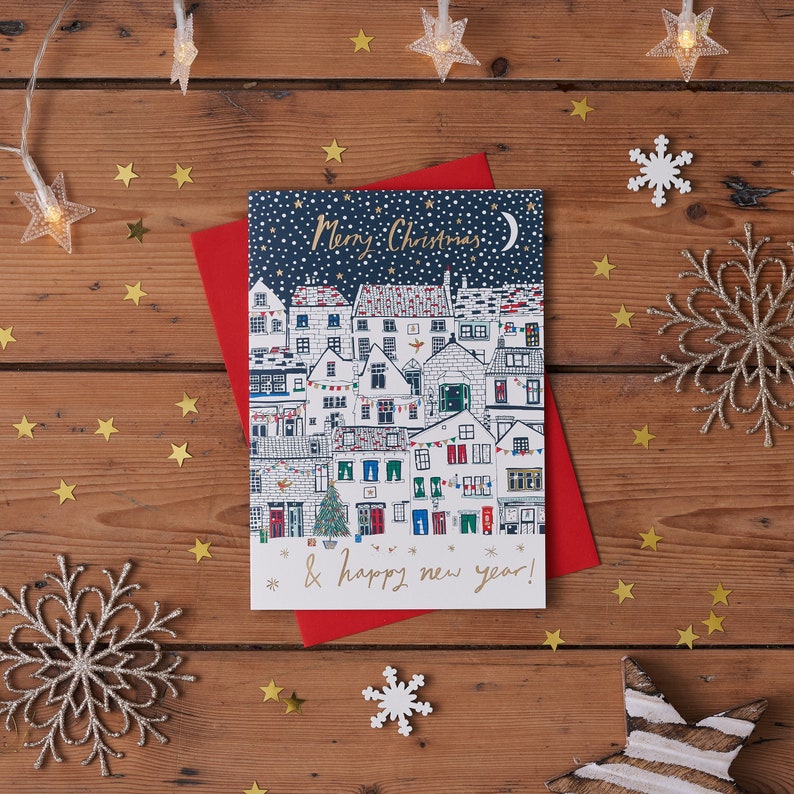 Christmas Card Featuring Snowy Cottages image 1