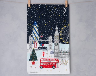 London Winter Illustration Tea Towel