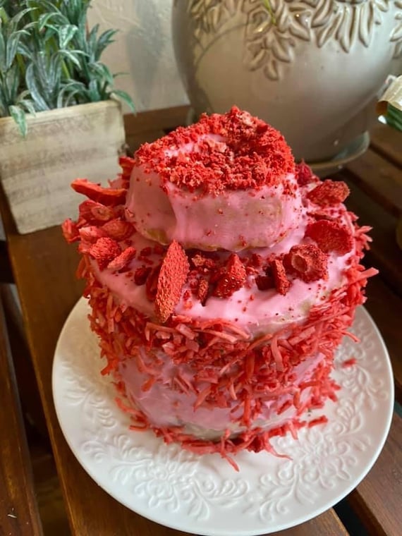 Vegan  vanilla  pink strawberry   cake  6” and heart on the top!