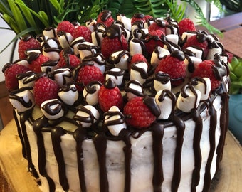 Vegan Vanilla raspberry  marshmallow  chocolate Cake  8"