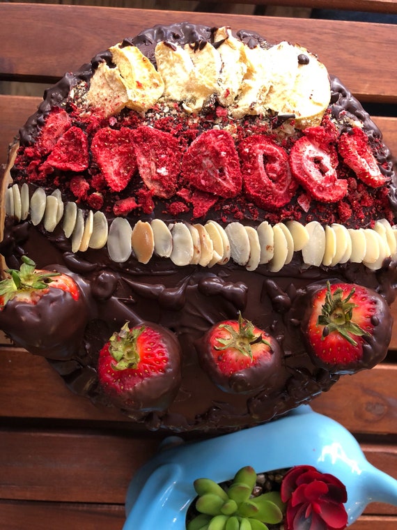 Vegan Vanilla Chocolate almond strawberry birthday cake 8"