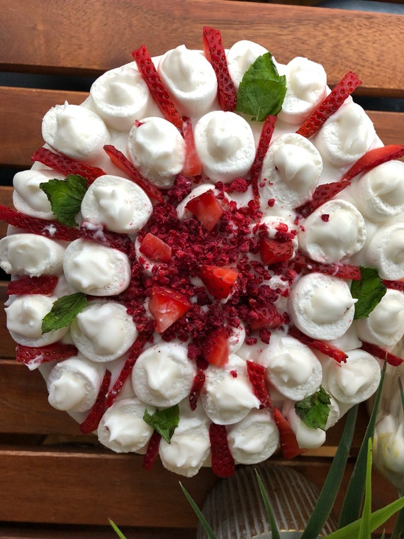 Vegan Vanilla strawberry marshmallow  Cake  8"