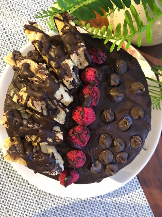 Vegan Chocolate Vanilla raspberry chocolate chip cookie birthday Cake 6"