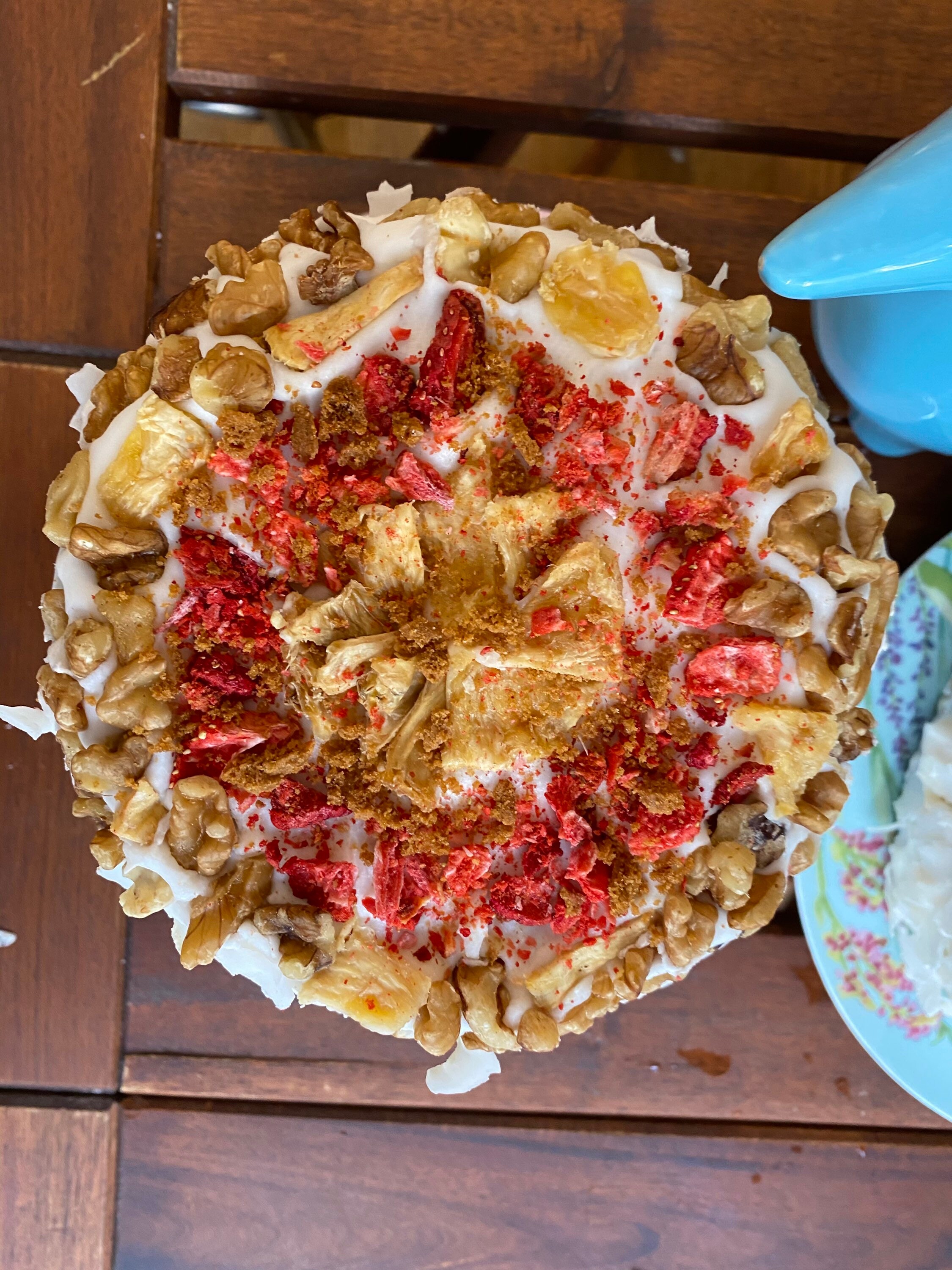 Vegan carrot pineapple walnut strawberry coconut cake birthday cake5” 6