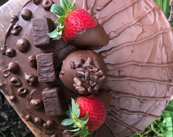 Vegan  chocolate vanilla cream strawberry birthday cake 8"