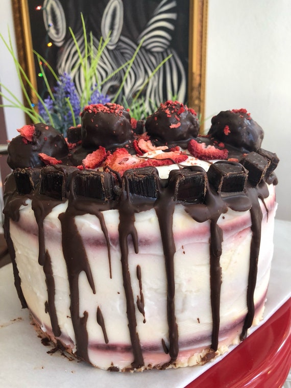 Vegan Red Velvet  Chocolate strawberry birthday cake 8"