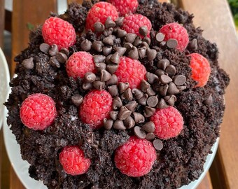 Vegan chocolate vanilla raspberry crumb birthday Cake  5"