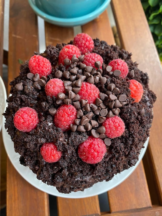 Vegan chocolate vanilla raspberry crumb birthday Cake  5"