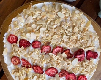 Vegan Gluten Free Vanilla Almond Strawberry    cheesecake  8"