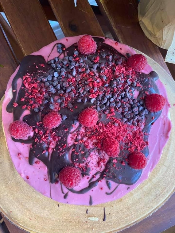 Vegan Gluten Free Vanilla Pink Chocolate chip raspberry   cheesecake  8"