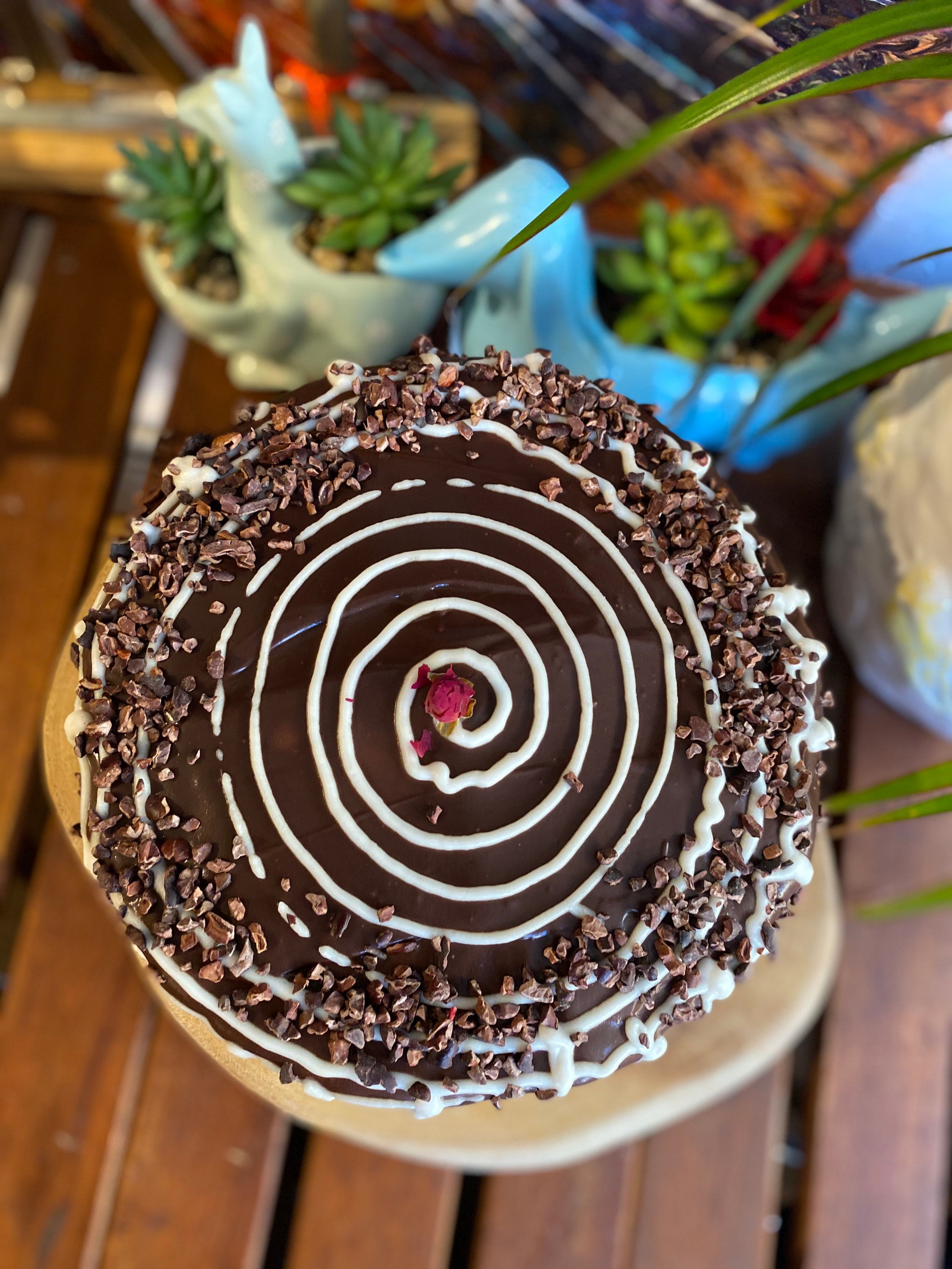 Vegan double chocolate plum butter chocolate cream birthday cake 8”!