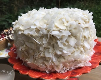 Vegan Coconut Lemon Vanilla birthday cake,no eggs,no dairy.