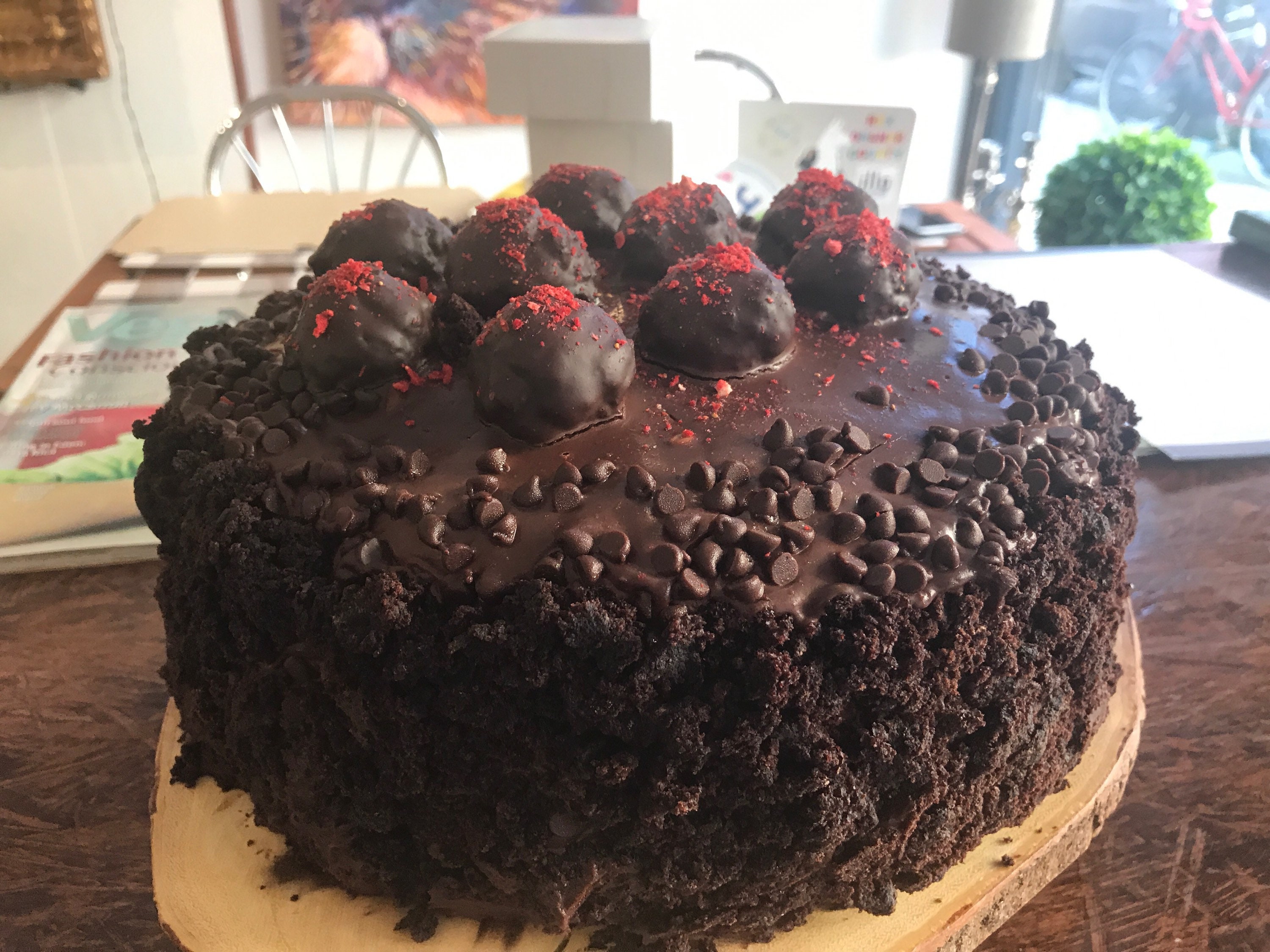 Vegan Double Chocolate Chip Raspberry Birthday Cake 8