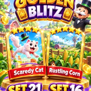 Monopoly Go GOLDEN BLITZ STICKER Scaredy Cat & Rustling Corn