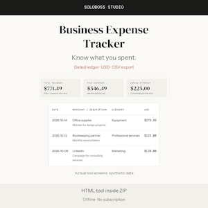 Suivi des dépenses des petites entreprises, registre HTML hors ligne avec exportation CSV