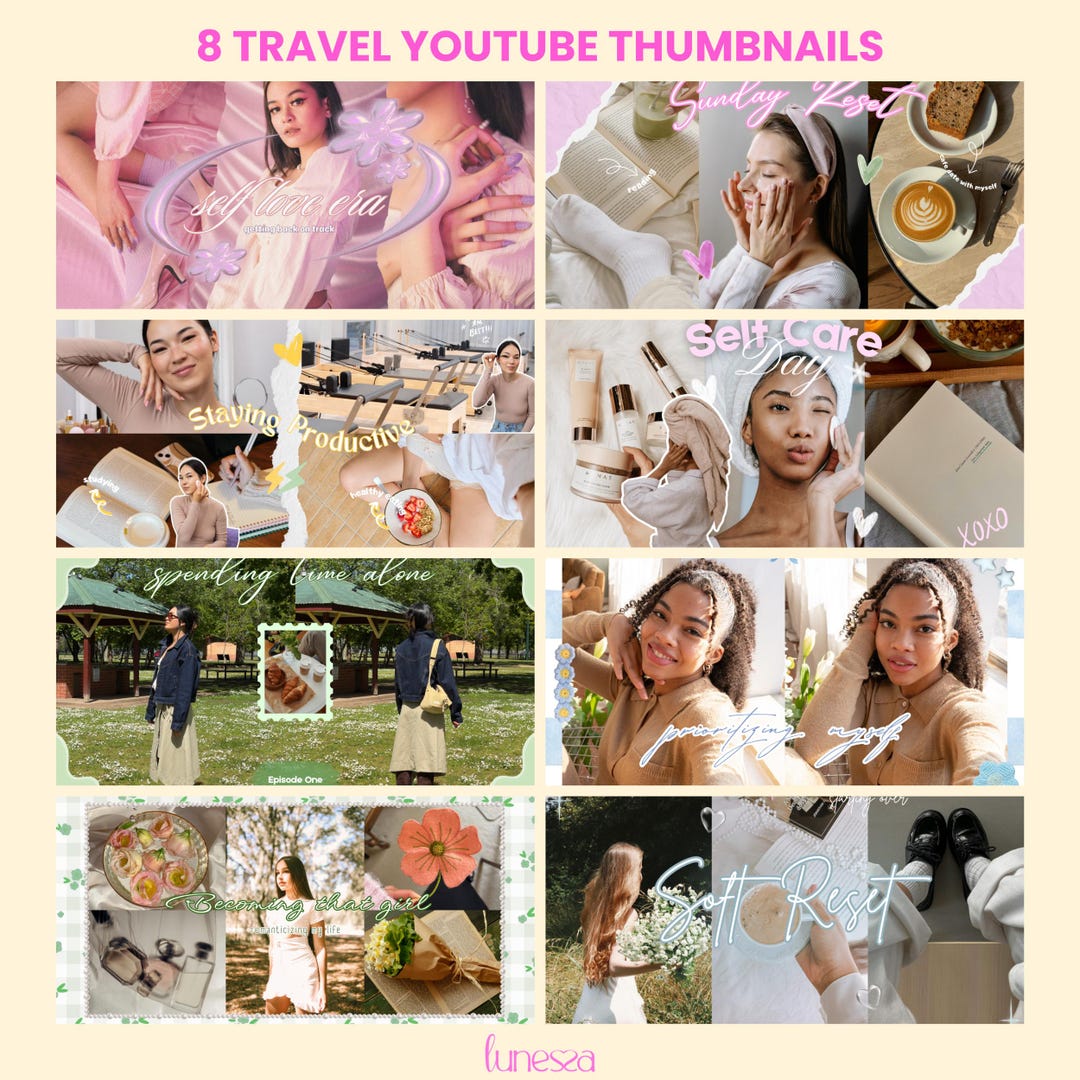 Self Help Thumbnail 8 Self-care Youtube Thumbnail Templates | Canva Editable | Digital ...