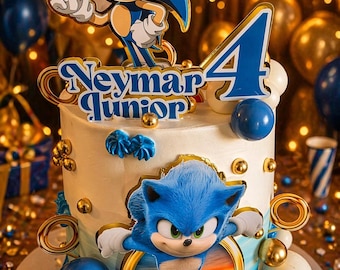 Blue Hedgehog Cake Topper Set | Custom Name Birthday Decor | Speed Theme Party Decorations