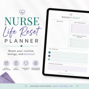 Planer „Resetu do życia pielęgniarki” | Tygodniowy planer do druku dla pielęgniarek | Planer pracy zmianowej | Powrót do zdrowia po wypaleniu zawodowym i samoopieka | Tygodniowy reset w formacie PDF