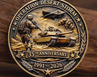 Desert Storm Veteran Challenge Coin 35th Anniversary 1991-2026 Military Gift USA Collectible