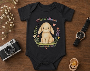 Little Wildflower Baby Bodysuit | Bunny Infant Onesie | Boho Baby Clothes | Neutral Baby Outfit | Newborn Gift | Cute Baby Shirt