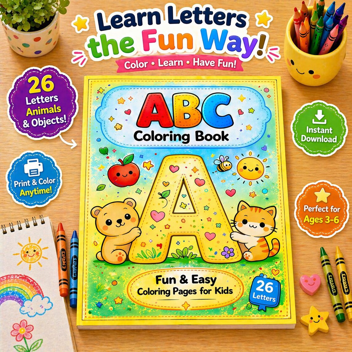 ABC Coloring Book for Kids, Alphabet Learning Activity Coloring Pages ...
