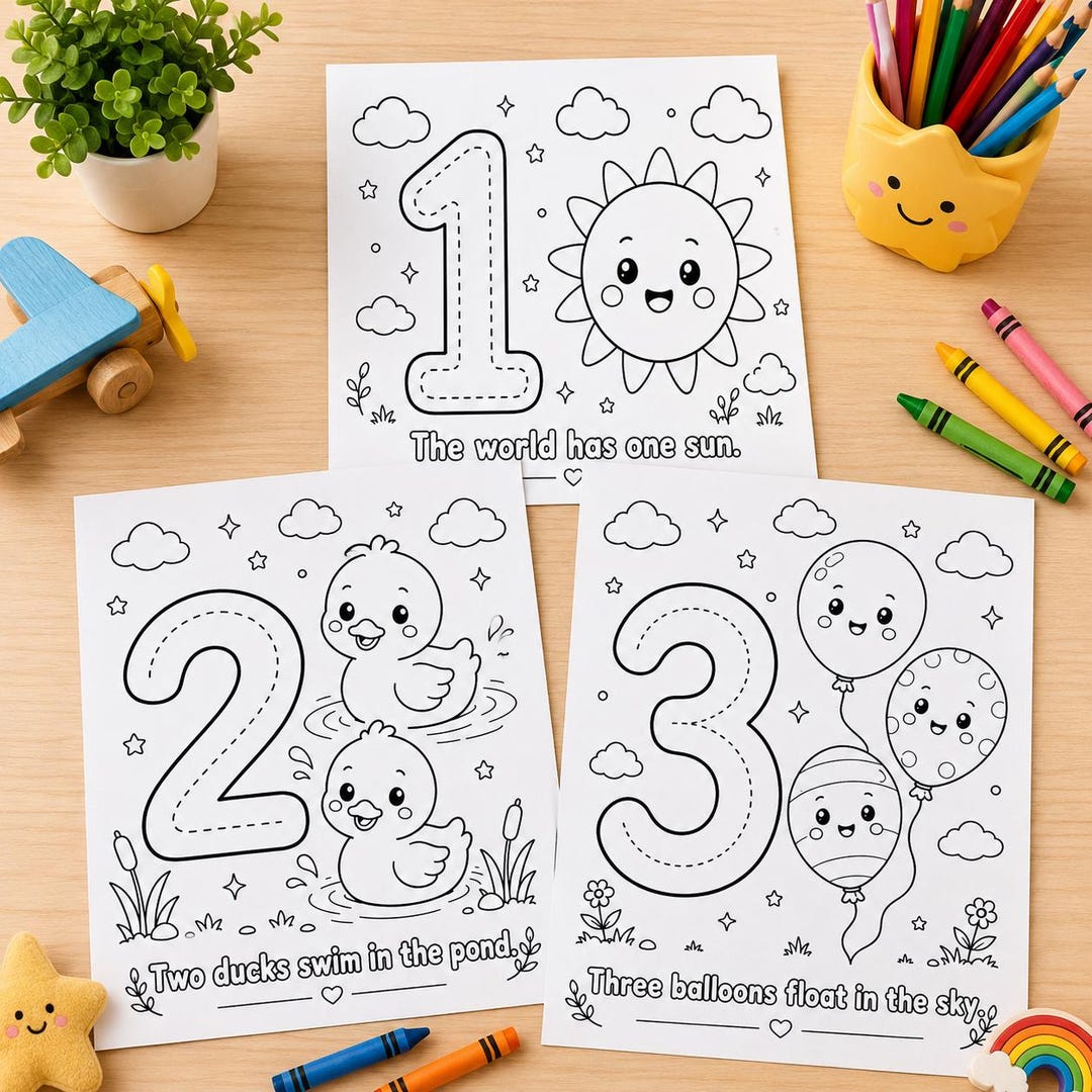 Number 123 Coloring Book for Kids, Learning Activity Coloring Pages - Etsy