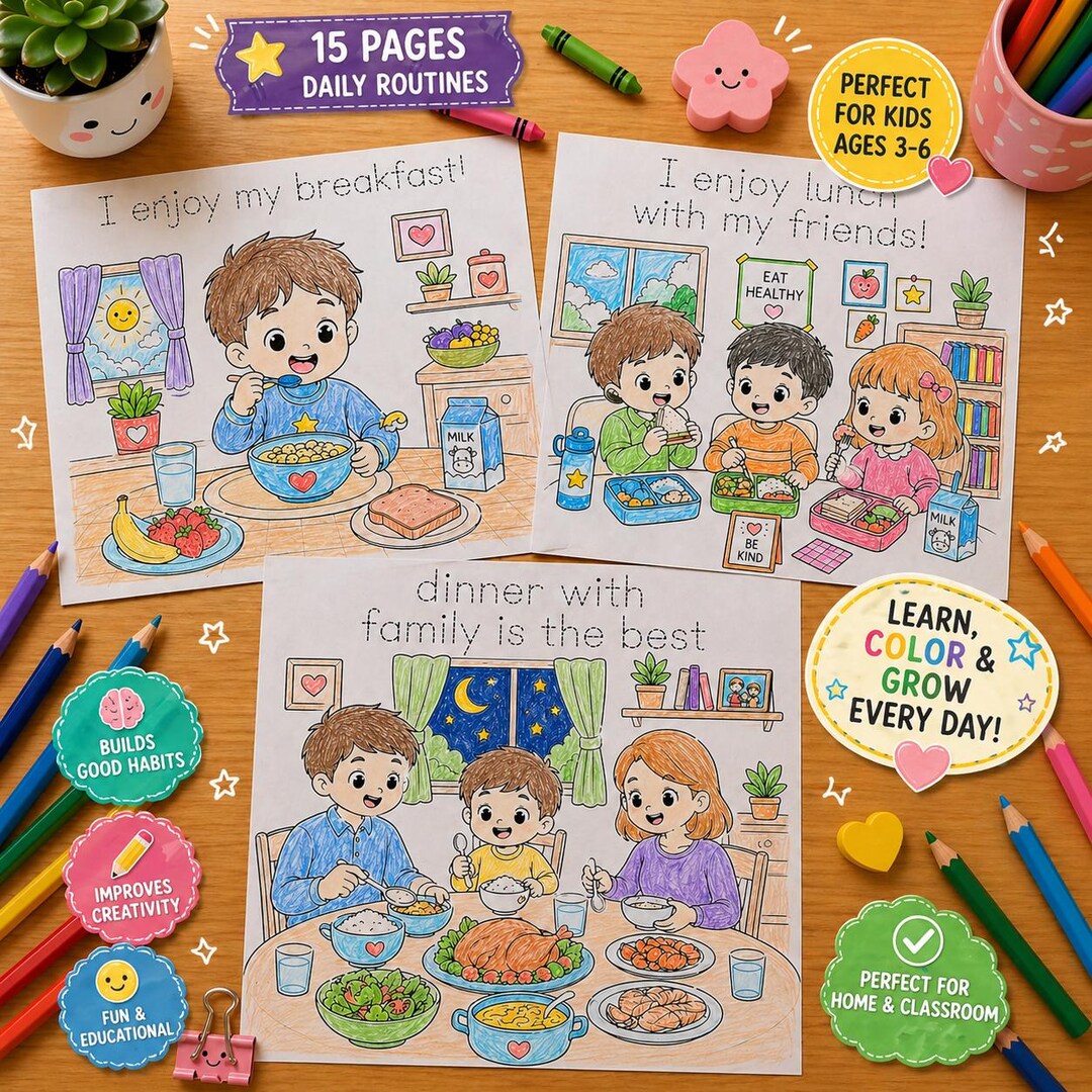 Daily Routines Coloring Book for Kids, Ages 3-6, Preschool Learning ...