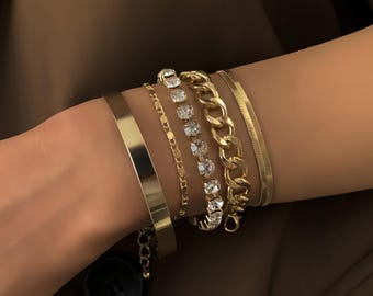 Conjunto de pulseras apilables, cadena de serpiente, pulsera de tenis con diamantes, estilo Y2K, regalo para ella.