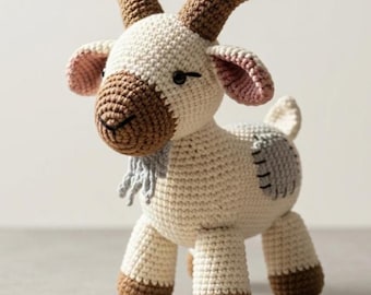 Amigurumipatroon gehaakt geit, zelfstudie boerderijdieren (pdf-download)