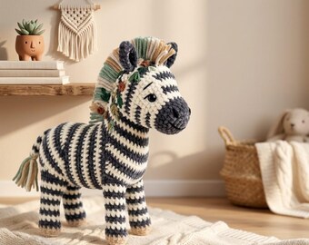 Beginner Amigurumi Zebra Crochet Pattern | Embroidered Floral Stripes (Digital Download)