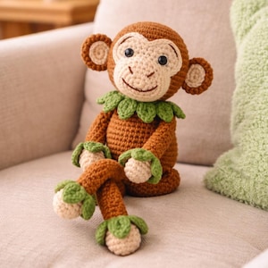 Virkmönster för apa, handledning för amigurumi med djungeldjur (PDF-nedladdning)
