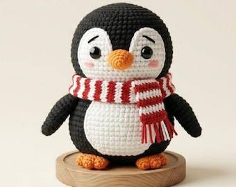 Crochet Penguin Amigurumi Pattern, Striped Scarf Animal Toy (PDF Download)