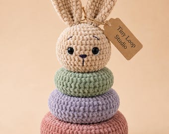 Patrón de conejito apilable de ganchillo, peluche amigurumi, decoración para guardería (descarga digital)