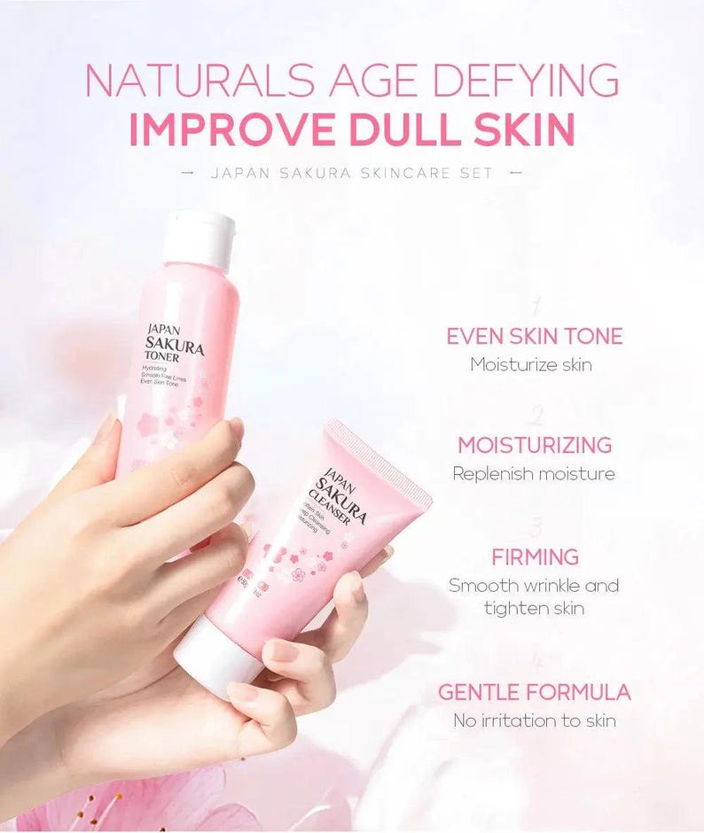 LAIKOU Sakura Skin Care Sets Facial Cleanser Eye Creams Face Cream Serum Lotion Toner Brightening Moisturizing Face Care Kit Nova Trendz