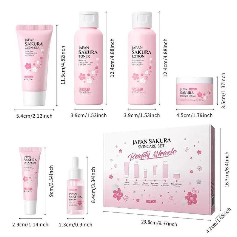 LAIKOU Sakura Skin Care Sets Facial Cleanser Eye Creams Face Cream Serum Lotion Toner Brightening Moisturizing Face Care Kit Nova Trendz