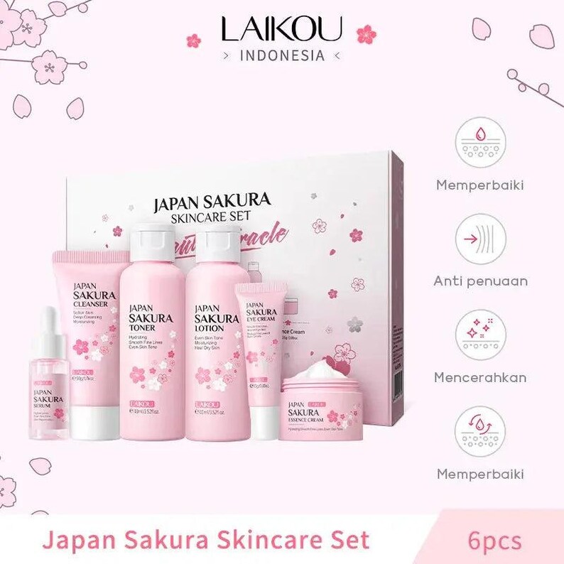 LAIKOU Sakura Skin Care Sets Facial Cleanser Eye Creams Face Cream Serum Lotion Toner Brightening Moisturizing Face Care Kit Nova Trendz