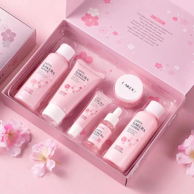 LAIKOU Sakura Skin Care Sets Facial Cleanser Eye Creams Face Cream Serum Lotion Toner Brightening Moisturizing Face Care Kit Nova Trendz
