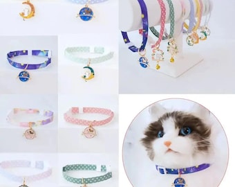 Adjustable Kitten Collar with Cat Pendant, Breakaway Safety Buckle, Nylon Pet Necklace