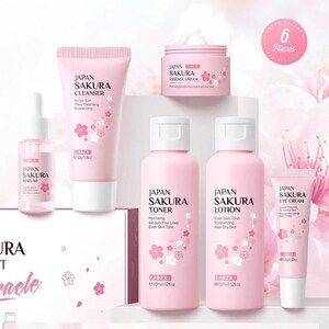 LAIKOU Sakura Skin Care Sets Facial Cleanser Eye Creams Face Cream Serum Lotion Toner Brightening Moisturizing Face Care Kit Nova Trendz