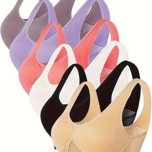 The 6-Pack Women's Sports Bras in Solid Colors, Wire-Free with Breathable Hollow-Out Design, Soft versatile Activity Bras, Comfortable Activ