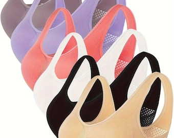 6-Pack Women's Sports Bras, Wire-Free Hollow-Out Activewear, Soft Breathable Support