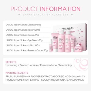LAIKOU Sakura Skin Care Sets Facial Cleanser Eye Creams Face Cream Serum Lotion Toner Brightening Moisturizing Face Care Kit Nova Trendz