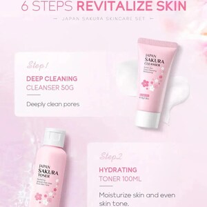 LAIKOU Sakura Skin Care Sets Facial Cleanser Eye Creams Face Cream Serum Lotion Toner Brightening Moisturizing Face Care Kit Nova Trendz