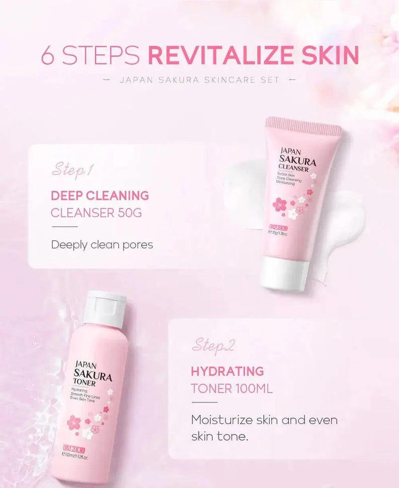 LAIKOU Sakura Skin Care Sets Facial Cleanser Eye Creams Face Cream Serum Lotion Toner Brightening Moisturizing Face Care Kit Nova Trendz