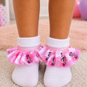 Custom Minnie Mouse Inspired Ruffle Anklets, Detachable Lace Trim, Kids Fashion Accessory