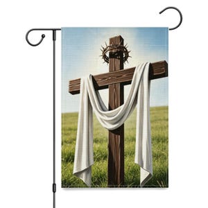 Tea-green cross with a ribbon Garden Flag Double-Sided Seasonal Yard Decor (12x18in)
