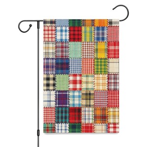 Patchwork Plaid Garden Flag, 12x18 Inch Double Sided Burlap Yard Sign
