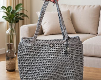 Steingrau Gehäkelte Handtasche Tote