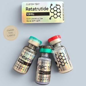 Custom Peptide Vial Labels | Holographic Waterproof Stickers | Personalize Name, Strength & Additional Field