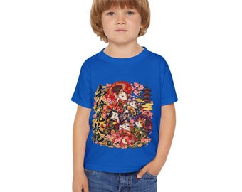 T-shirt pour enfant Kawaii Kitsune Renard Esprit | Pagode japonaise Fleurs de cerisier